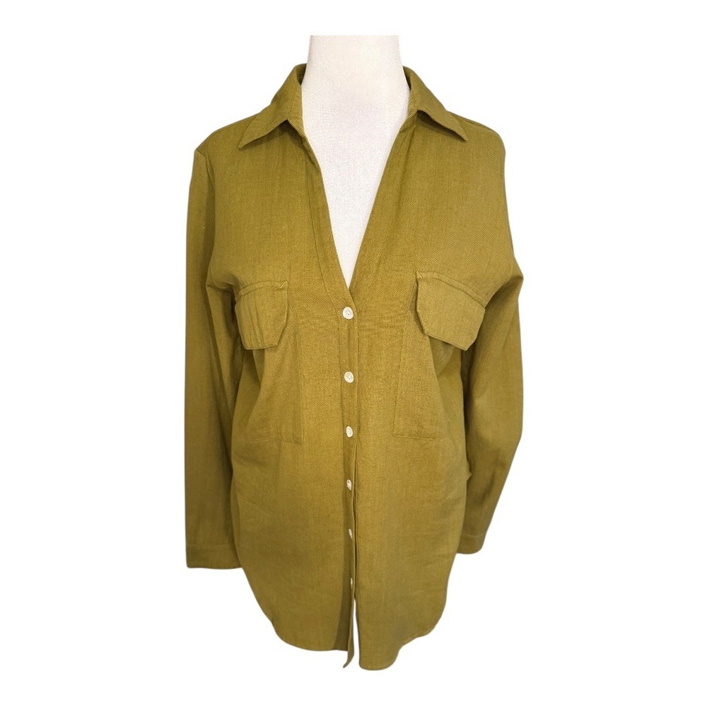 Roller Rabbit Olive Green Button Front Long Sleeve Shirt Size Small